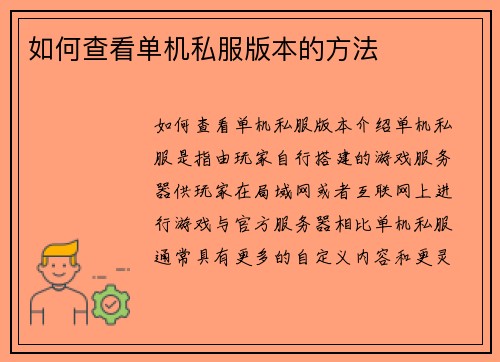如何查看单机私服版本的方法