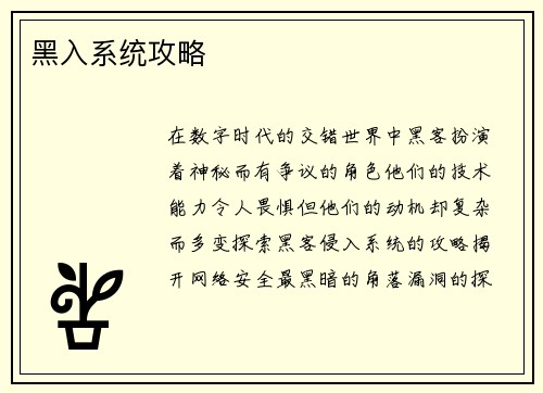 黑入系统攻略